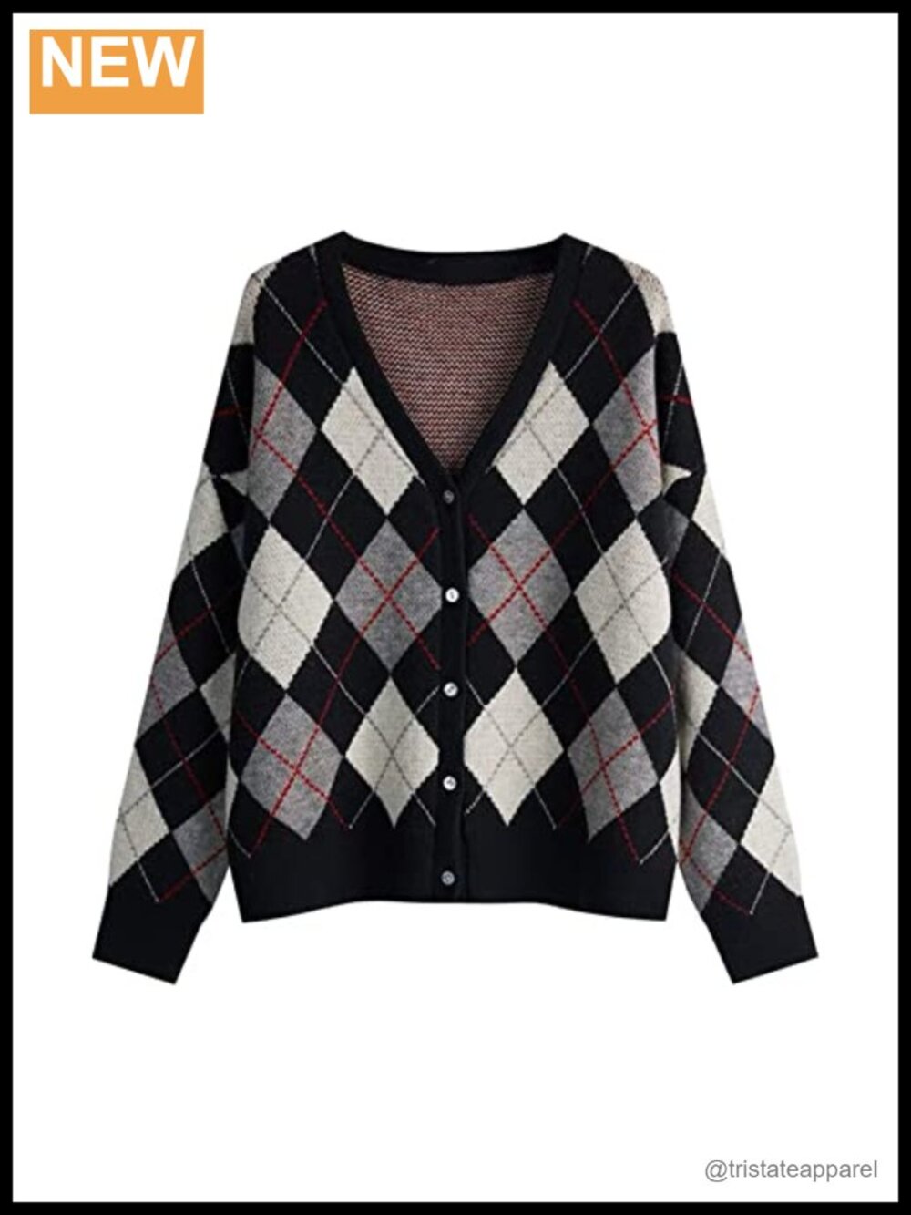 Women's Long Sleeve Cardigan Sweater - Y2K Knit Patterned V-Neck Button-Up